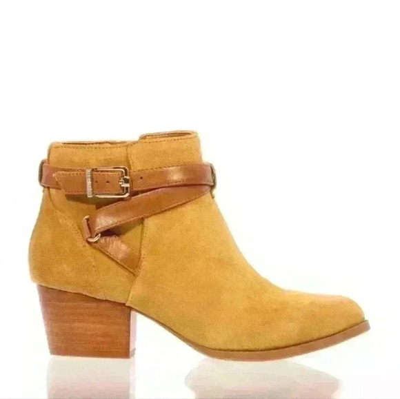 Alex Marie Laylynn Chestnut Suede Banded Strap Detail Boots Booties, $99 - Picture 1 of 7